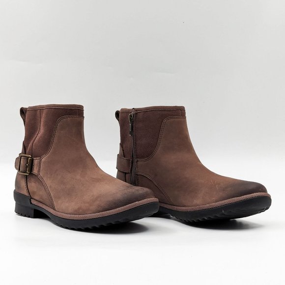 UGG Women Selima Brown Waterproof Suede Plush Lined Ankle Boots size 7 - Picture 1 of 12